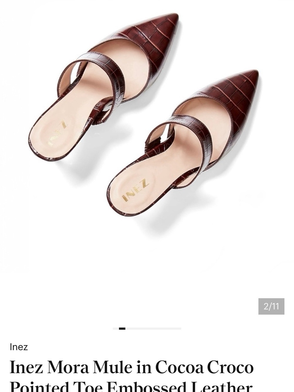 Inez Mora Pointed-Toe Mule in Cocoa Croco - Picture 2 of 6